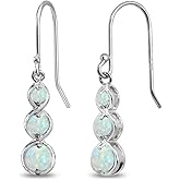 Sterling Silver Genuine or Synthetic Gemstone Round Three Stone Journey Infinity Dangle Earrings