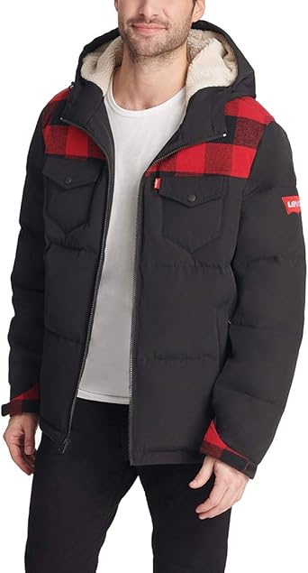 Levi's mens Heavyweight Mid-length Hooded Military Puffer Jacket at Amazon Menâs Clothing store
