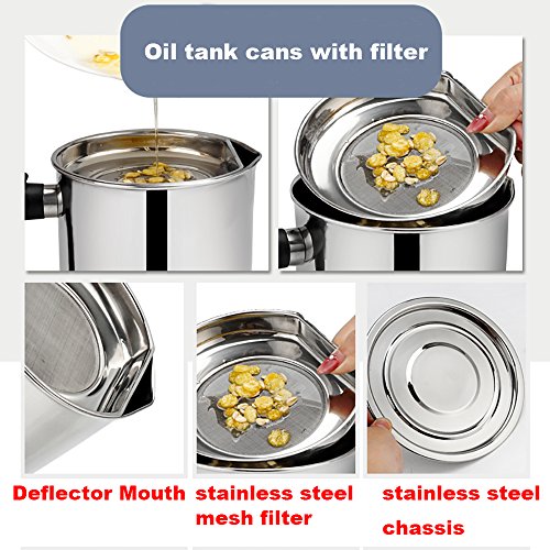 Oil Storage Grease Keeper, Grease Strainer Pot Grease Container with Mesh Strainer (2.3 L)
