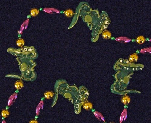Green Gator Necklace New Orleans Mardi Gras Spring Break Cajun Carnival Festival