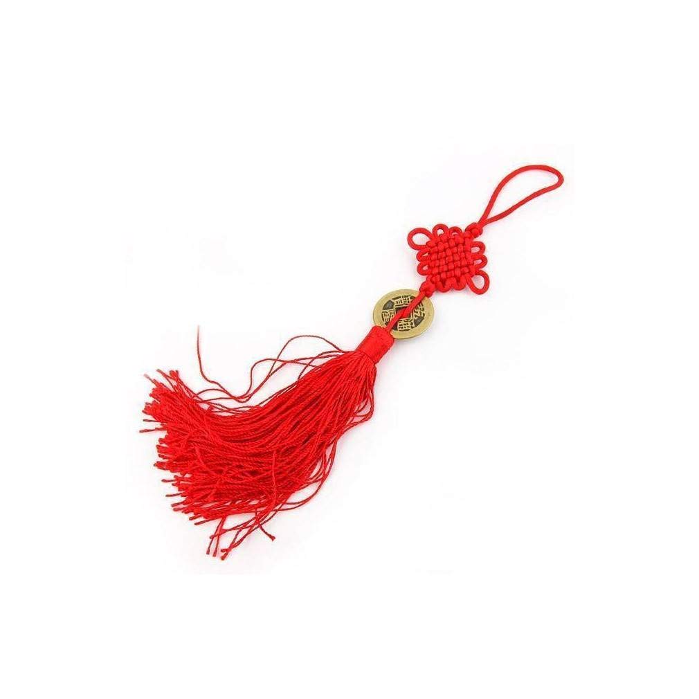 Lachineuse - Feng Shui Prosperity Talisman - Lucky Charm Amulet with Pompom & Chinese Sapeque Coin - Length 25 cm - Red & Gold - Asian Gift Idea - Lucky & Wealth — image 1