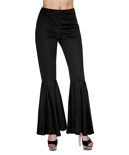 Karneval-Klamotten Hippie Hose Damen Kostüm schwarz Flower Power Hose Damen 70er 80er Jahre Schlaghose Größe 36/38