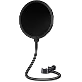 SUUNTOK Microphone Pop Filter for Blue Yeti and Other Mics, Dual Layered Wind Screen with Enhanced Flexible 360&deg; Gooseneck Clip Stabilizing Arm for Vocal Recording, Live Broadcasting, Gaming