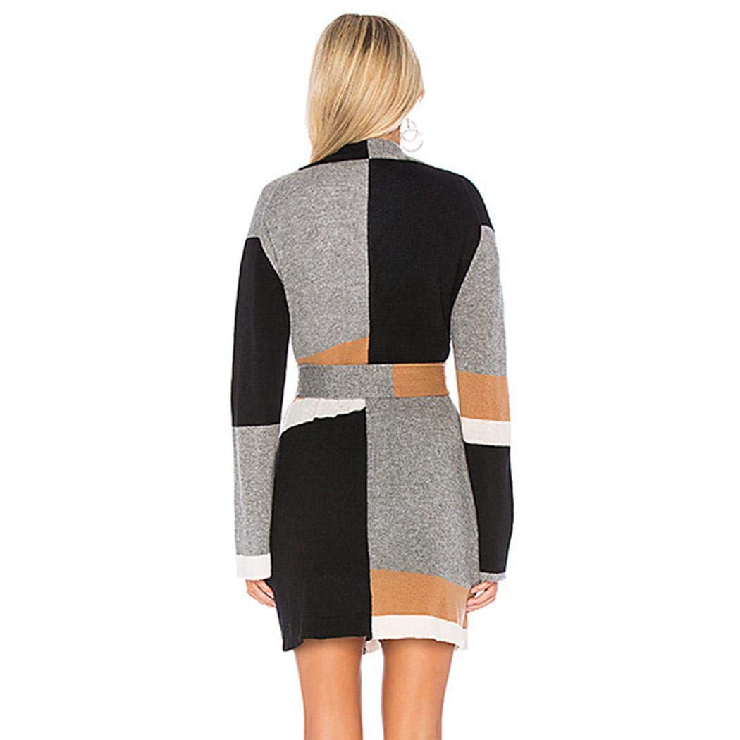 XioNiu Women Casual V-Neck Long Sleeve Patchwork Open Stitch Cardigan Coat Cardigans Gray