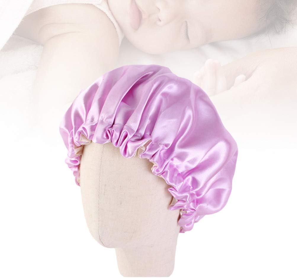 minkissy Kids Satin Bonnet Double Layered Sleep Cap Night Hat Adjustable Elastic for Baby Children Child Toddler 1pc Purple - Image 3
