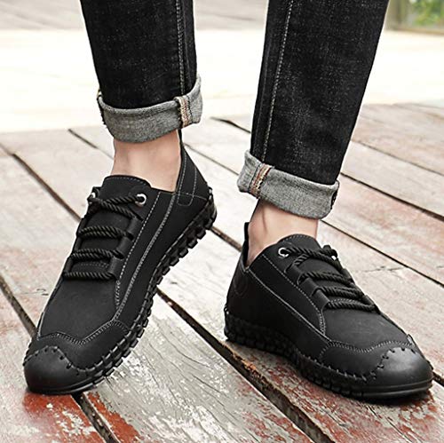 New in Respctful✿Men's Spring Penny Loafers Soft Leather Driving Boat Shoes Casual Handmade Lace-Up Flats Dress Shoes Black