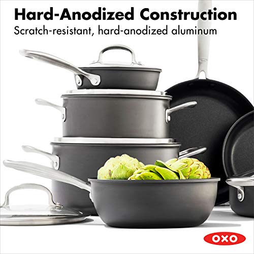 OXO Good Grips Pro 12 Piece Cookware Pots and Pans Set, 3Layered