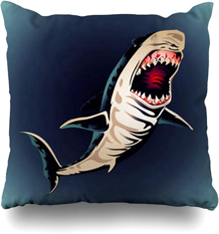 Throw Pillow Covers Fins Beige Pool Shark Abstract Blue Swimming Beach Beast Big Black Pillowcase Square Cute 18 x 18 Inches Home Decor Cushion Cases