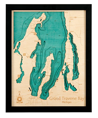 Buckeye Lake in Fairfield Licking Perry, OH - 3D Map (Black Frame/No Glass Front) 14 x 18 IN - Laser carved wood nautical chart and topographic depth map.