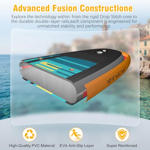 Adult Inflatable Surfboard, 320 cm Inflatable Sup with Accessories: Paddle, Pump, Fish Fins *3, Load Capacity of 135 kg, Plus Sup Board for All Levels Surfers