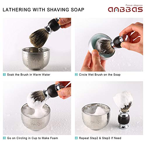 Shaving Brush Set, Best Badger Hair Shaving Brush and Stand Kit, Wood Alloy Long Handle and Chrome Holder for Double Edge Safety Razor Shaving Razor Men Gift Idea by Anbbas