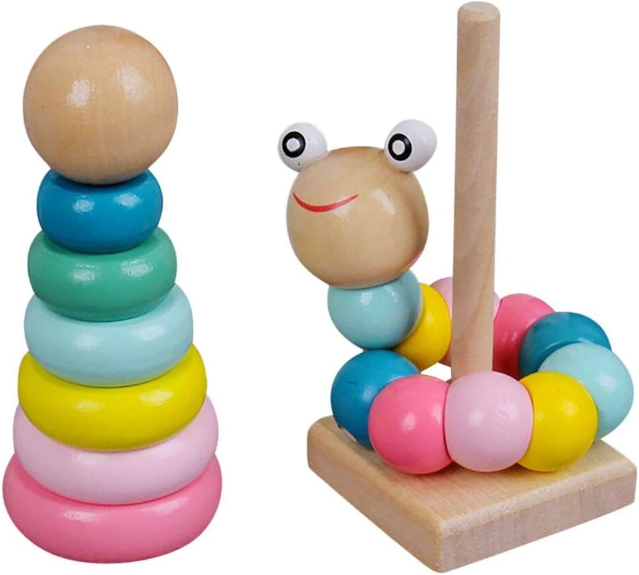WXHNY Building Blocks Caterpillar Wooden Tower Toy Early Education Children Intellectual Development Assembling Tools Rainbow Stacking Wooden Puzzle Toddler boy and Girl Toys