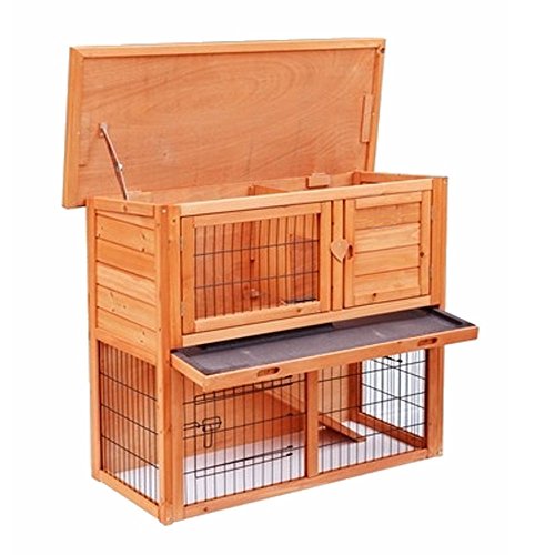 Olymstore Natural Wood Color Waterproof Chicken Coop Rabbit Hutch Wood House Pet Cage for Small Animals Spacious Inner Room,Lockable Doors Durable Wooden in Use