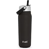 S'well Recycled Stainless Steel Explorer with Flip Straw Lid, 24oz, Onyx, Triple Layered Vacuum Insulated Containers Keeps Drinks Cold for 36 Hours and Hot for 8