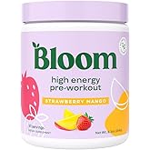 Bloom Nutrition High Energy Pre Workout with Beta Alanine, Ginseng and L Tyrosine for Amino Energy, Natural Caffeine Powder from Green Tea Extract, Keto, Sugar Free Drink Mix, Strawberry Mango
