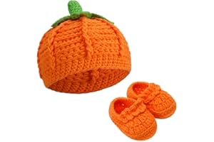 XINRUI Baby Toddler Knitted Pumpkin Hat and Booties Set for Halloween, Thanksgiving, Newborn Photography - 0-12 Month, Orange