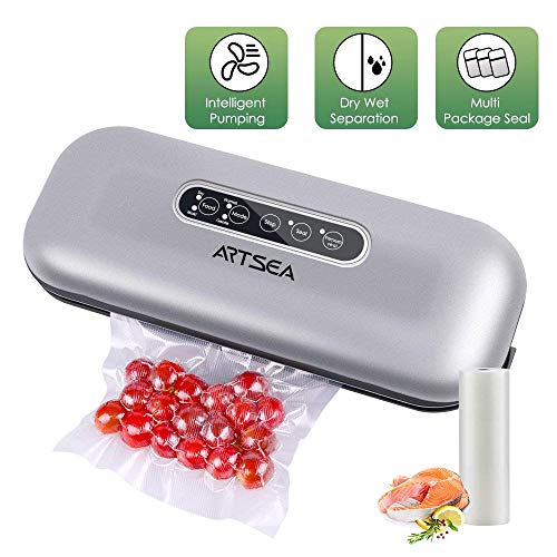 Vacuum Sealer Machine, ARTSEA Automatic Vacuum Sealing System, Food Sealer Vacuum Function for Dry or Moist Food and Sous Vide, Roll of Bags