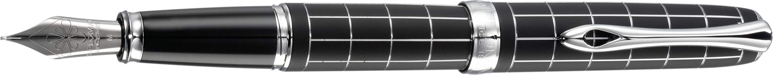 Diplomat A Plus Rhomb Guilloche Fountain Pen with Steel Medium Nib - Lapis Black Lapis Black - Chrome, D40101025