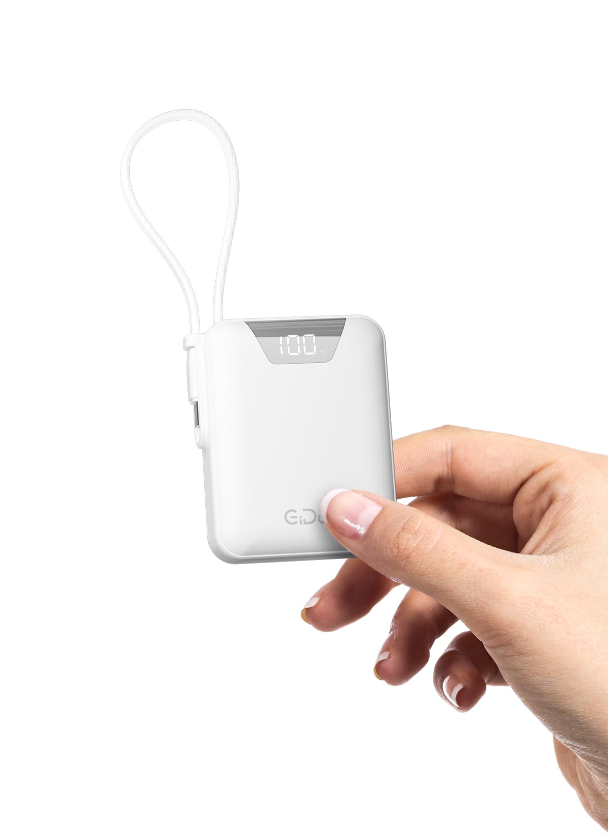 Gidues M1 Mini Portable Charger, 10000mAh Ultra-Compact Power Bank, 22.5W PD Fast Charging, Tpye-C Built-in Cable, Small External Battery Pack for iPhone, Samsung, Android iPad (White)
