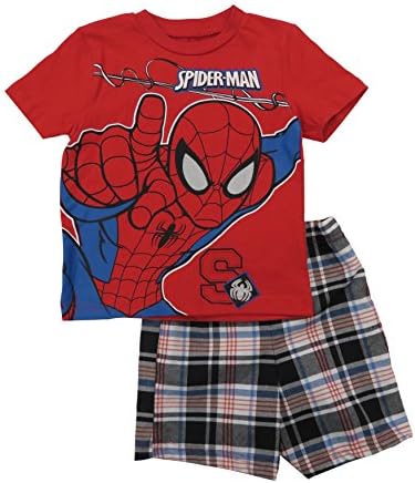 Marvel Spider Man Red T- Shirt Set with Plaid Short (4T)