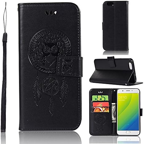 Nadakin OPPO A57/A39/F3 Lite Case Wallet Flip Case Owl Embossing PU Leather Folio Stand Cover with Kickstand Card Slots and Magnetic Closure for OPPO A57/A39/F3 Lite (Black)