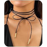 Quizzhe Gothic Bow Velvet Choker Necklace Boho Long Wrap Rope Bow Choker Sexy Bow Pendant Black Collar Neck Chain Tie Necklace Trendy Prom Party Necklace Jewelry for Women Girls