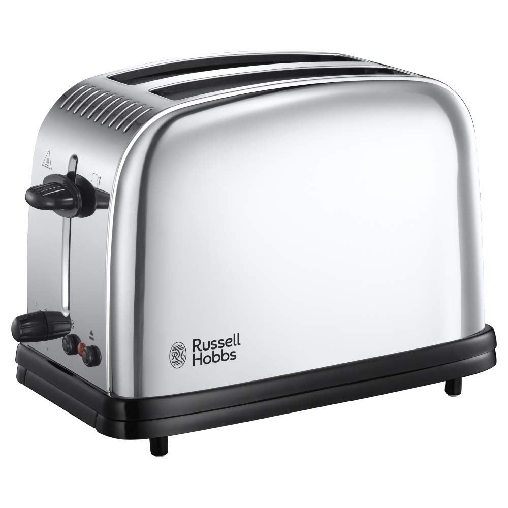 Russell Hobbs Grille Pain [Pour 2 Tranches] Victory Acier Inox (Fentes Extra Larges, 6 Niveaux De Brunissage Rapide, Décongèle & Réchauffe Viennoiserie, Ramasse Miettes, 1670W) Toaster 23311-56
