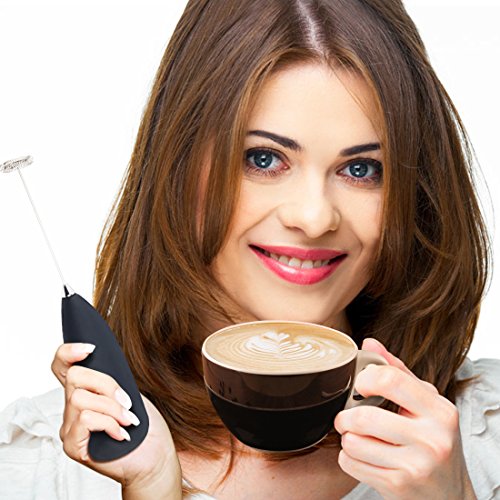 Milk Frother Handheld Battery Operated Electric Foam Maker for Coffee,Latte,Cappuccino,Hot Chocolate,Durable Drink Mixer Stainless Steel Whisk Include Stainless Steel Stand
