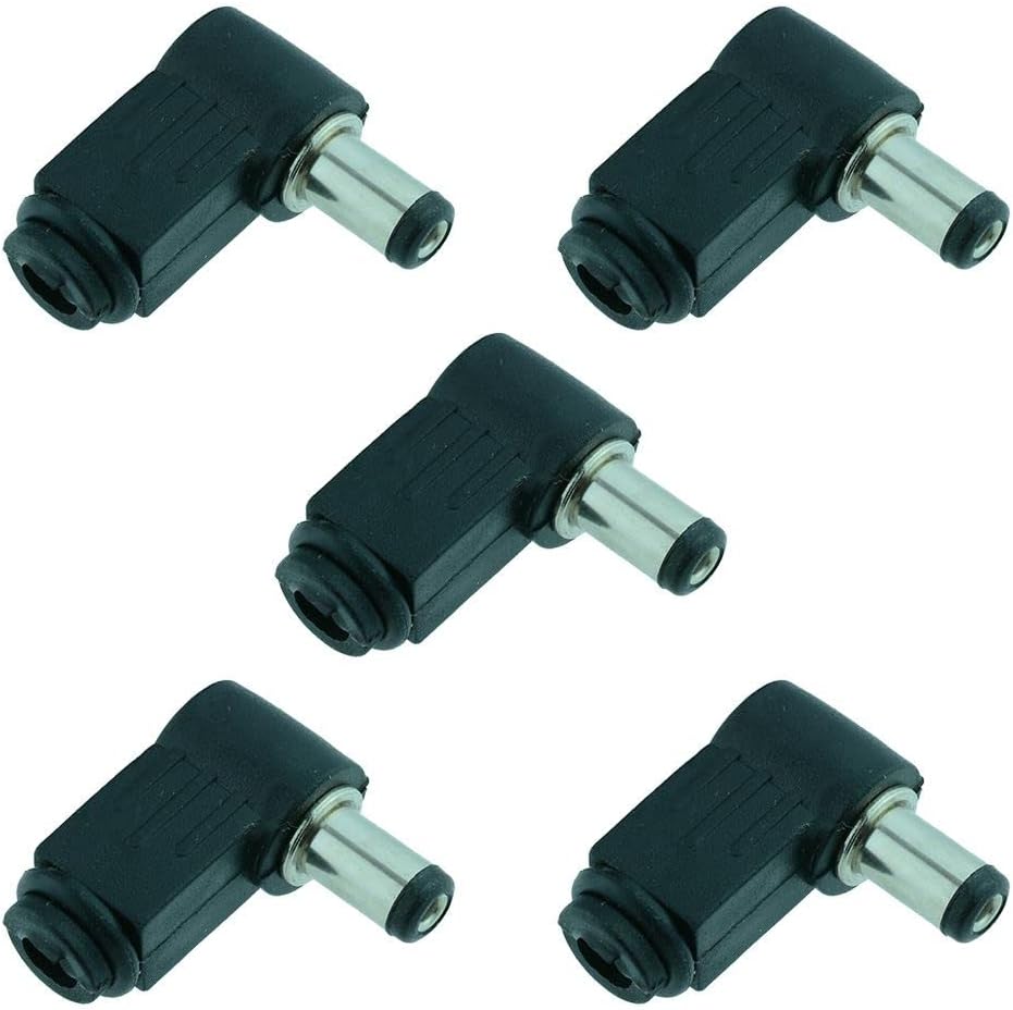 Switch Electronics 2.1mm x 5.5mm DC Power Plug 5pk Right Angle L Jack Connector