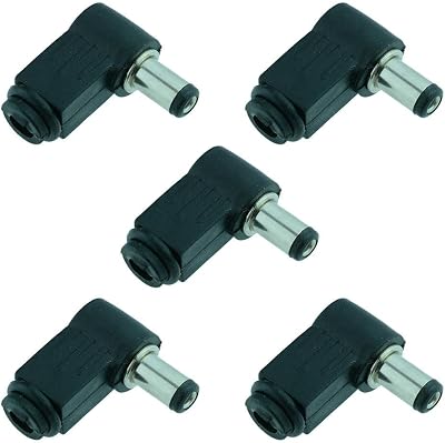 Switch Electronics 2.1mm x 5.5mm DC Power Plug 5pk Right Angle L Jack Connector