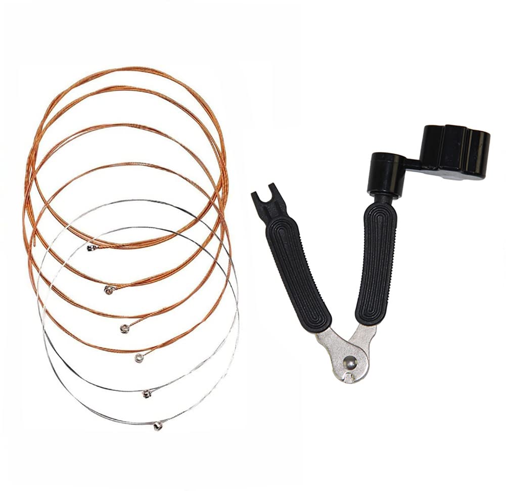 Alnicov Red Copper Acoustic Guitar Strings Full Set with Black 3 In 1 Guitar String Restringing Tool Including Guitar String Winder Guitar String Shear Tool Guitar Pin Puller