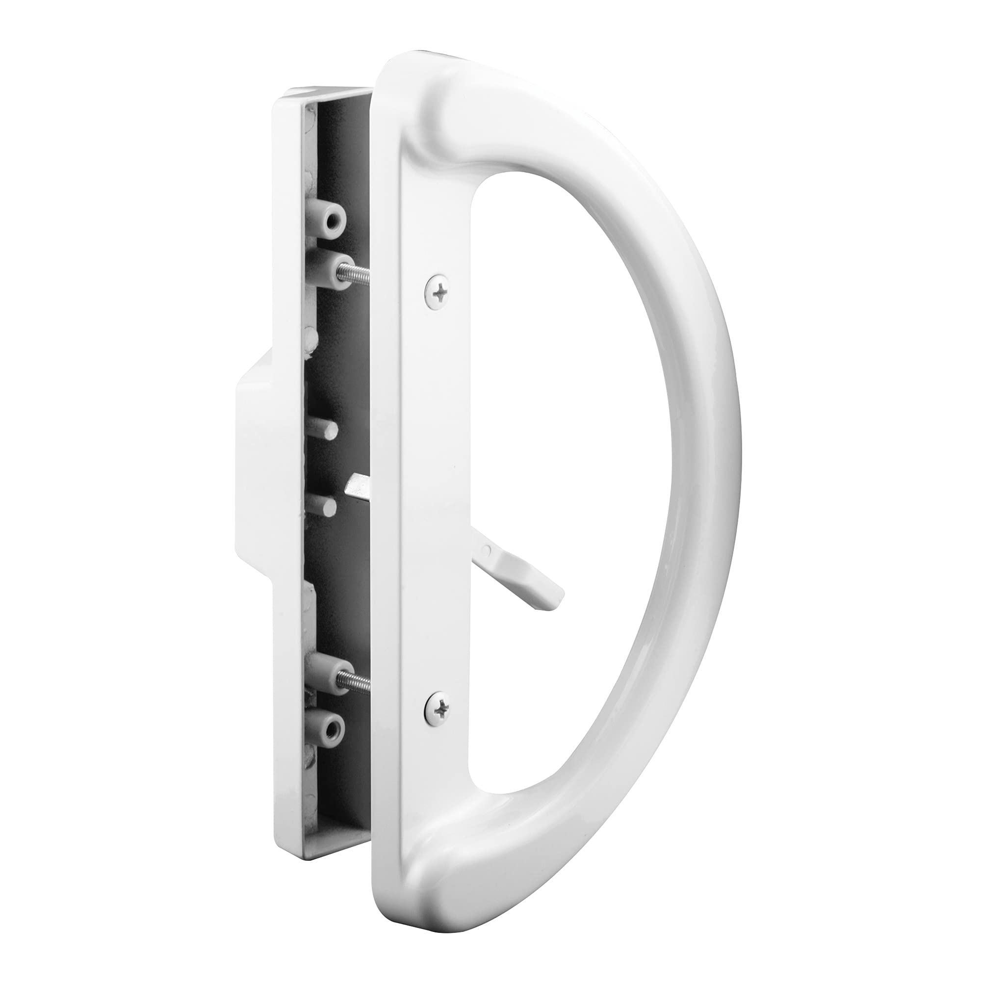 Photo 1 of Prime-Line C 1225 Mortise Style Sliding Patio Door Handle Set - Replace Old or Damaged Door Handles Quickly and Easily – White Diecast, Non-Keyed, Fits 3-15/16” Hole Spacing (1 Set)