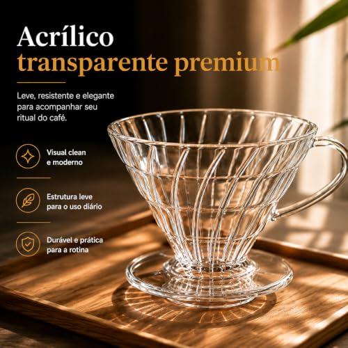 Coador para Filtro V60 02, Suporte para Filtro de Cafe V60 02 Transparente, com 40 Unidades Filtro de Papel 02, 2-4 Xícaras