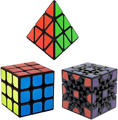 Squaad Speed Cube Bundle Pack Set of 3 Popular Cubes- Pyraminx Pyramid 3-d Puzzle, GEAR cube, 3X3 Speed Cube Magic Twisty Puzzle Great Brain Teasing Game For Kids and Adult