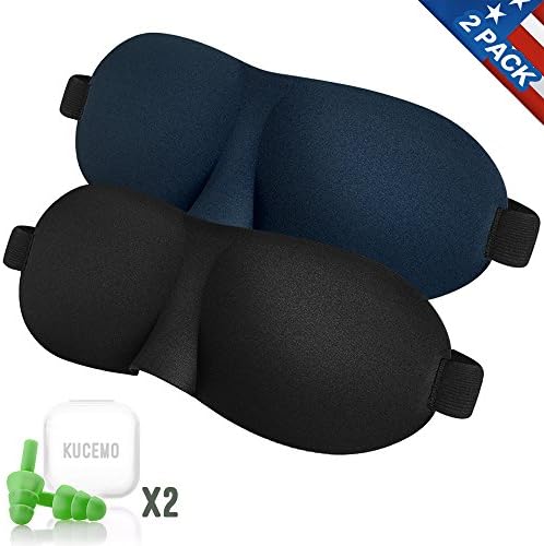 Sleep Mask 2-Pack with Earplugs 3D-Contoured No Pressure Anti-Noise Lightweight & Comfortable Eye Masks Blindfold for Traveling/Naps/Night Sleeping（Blue & Black）by Kucemo