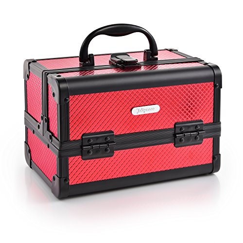 Portable Makeup Train Case 9" with Mirror & Trays Jewelry Box Organizer Travel Cosmetic Sto