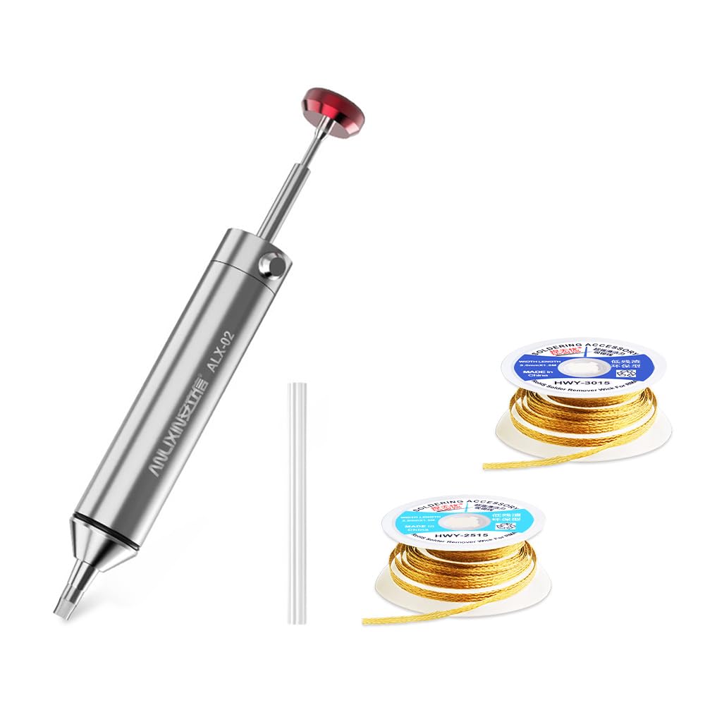 Owootecc Solder Sucker Desoldering Pump with High-Temperature Resistant Flexible Silicone Nozzle, Premium Aluminum Housing Stronger Suction Power Aluminum Housing Accessory for Professional Welders