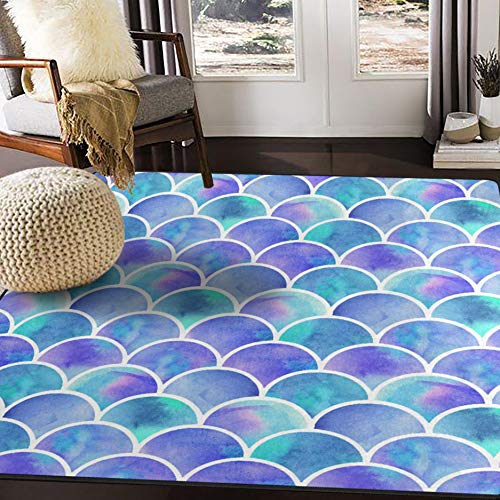 ALAZA Rainbow Watercolor Scales of Mermaid Area Rug Rugs for Living Room Bedroom 7' x 5'