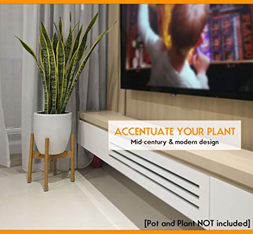 Extendable Mid Century Modern Plant Stand for Pot Sizes 8" to 12" in Natural Bamboo Color | Protective Leg Caps | Great Wood Planter Stands for Indoor and Outdoor | EXCLUDE Ceramic Pot and Plant