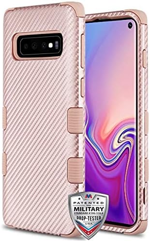 iHeartGlitter - for Samsung Galaxy S10 Rose Gold Dual Cyber Carbon Fiber Cover Phone Case [ONLY S10 Model]