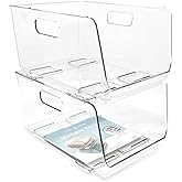Isaac Jacobs 2-Piece (11.9" x 8.6" x 6.1") Large Deep Stackable Clear Storage Bins w/Open Front, Versatile Use, Set of 2, Desk, Office, Bathroom, Bedroom, Closet