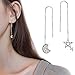 A&C Fashion Korean Version Chic Asymmetric Star and Moon Shaped Ear Line for Women. Unique Handmade Earrings Jewelry for Girl. (Silver Color)