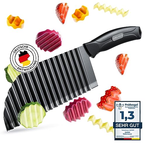 EDELFELD Wellenschneider für Pommes, Obst & Gemüse [TESTSIEGER] - Spülmaschinengeeignetes Wellenmesser mit Titanklinge - Riffelmesser für Erwachsene & Kinder - BLW Wellenschnittmesser aus Edelstahl thumbnail 1