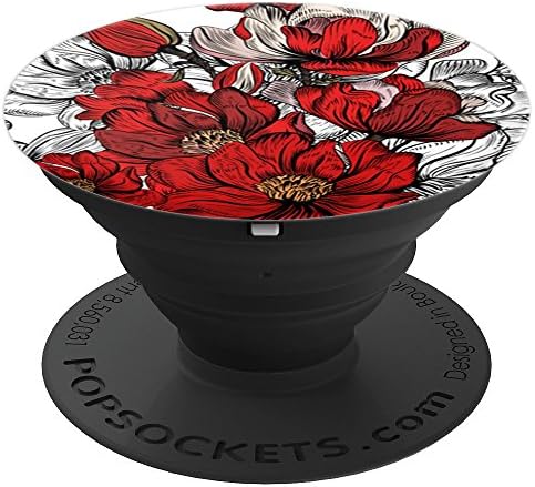 Red and Black Peony Floral Print PopSockets PopGrip: Swappable Grip for Phones & Tablets PopSockets Standard PopGrip