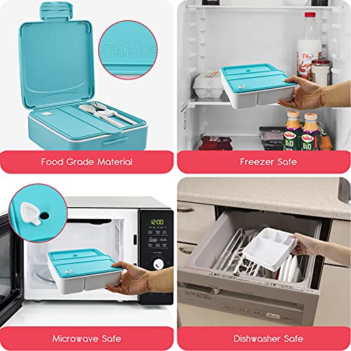 Victarvos Lunch Box with Cutlery & Sauce Pot, Leakproof Bento Box with Removable Compartments, Large Lunchbox for Kid and Adult, BPA Free, Microwave & Dishwasher Safe, Blue