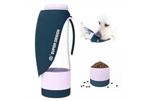 SUPER DESIGN SUPERDESIGN Blue Dog Water Bottle Portable with Food Container, Dog Travel Water Bottle Easy-to-Use, Leak-Proof Design Pet Water Bottle Ideal for Travel,Hiking and Dog Walking Accessories