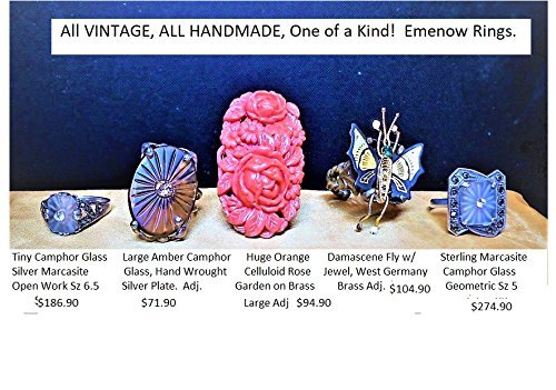 image for EMENOW 1 Vintage Damascene Butterfly Brass Ring w/Antennae,Legs & Gree