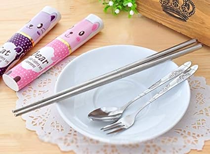 YUTIRITI Set of 1 Portable Pen-Type Tableware Stainless Steel Chopstick Spoon Fork Dinner Flatware Cutlery Set - Random Design