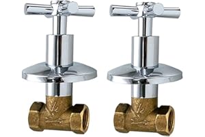Weirun Brass 1/2-Inch IPS or G1/2 Water Shower Home Plumbing Shut Off Flow Control Valve Straight Replacement Part with Cross Handle 2 Pcs, Chrome