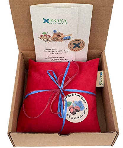 KOYA Naturals Soft Velvet Flax Seed, Lavender & Cherry Pit/Stone Pillow Heating Pad Microwavable - Moist Heat Pack Pad for Neck, Muscles, Joints, Stomach Pain, Menstrual Cramps (Red) - Thumbnail 3